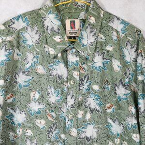 OUTSTANDING Vtg Tori Richard Hawaiian Camp Shirt L Green With Leaves